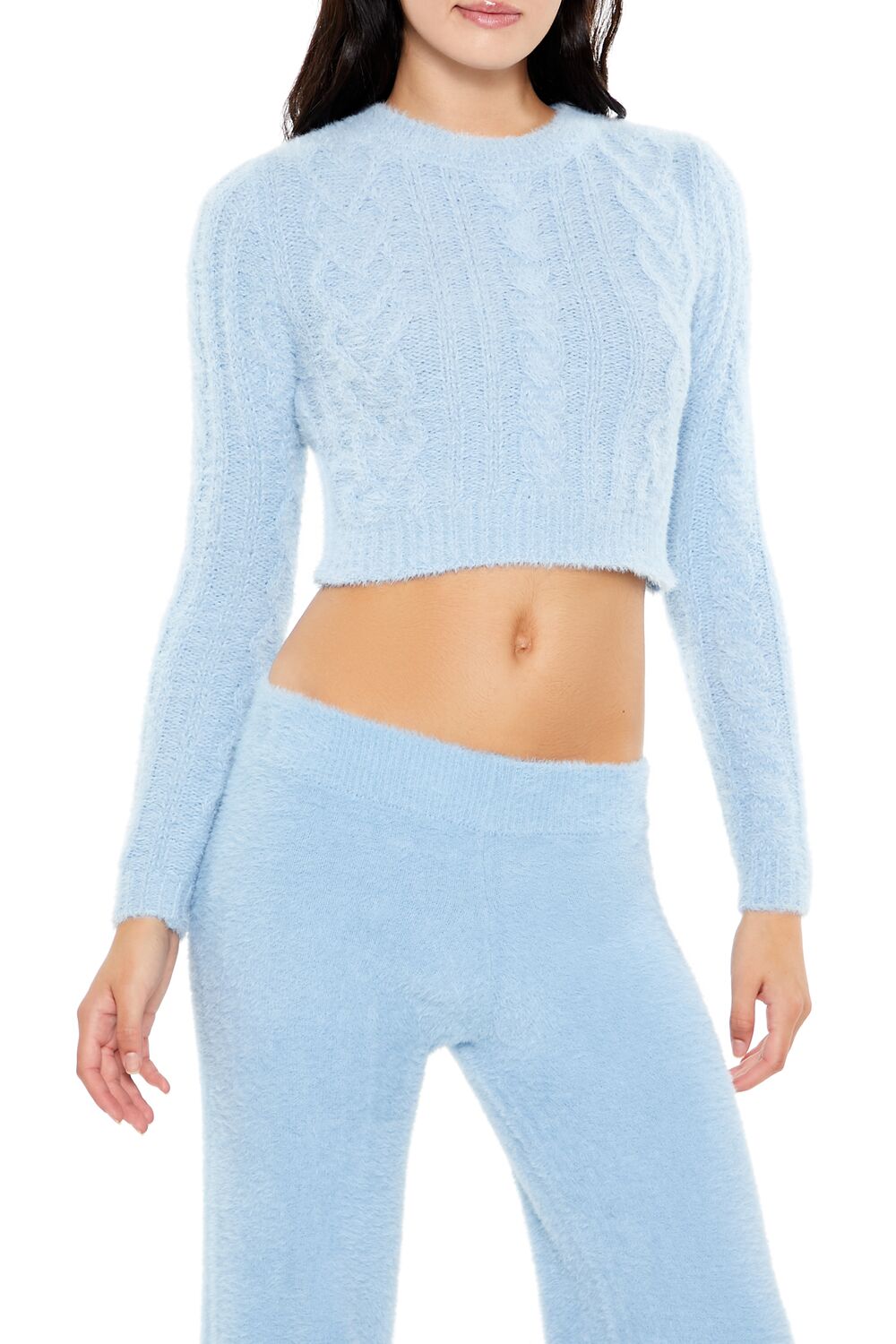 Fuzzy Cable Knit Cropped Sweater