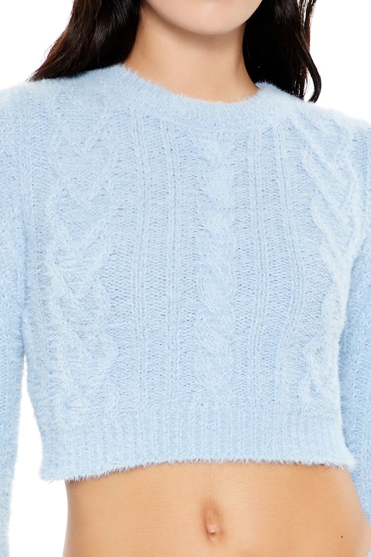 Fuzzy Cable Knit Cropped Sweater
