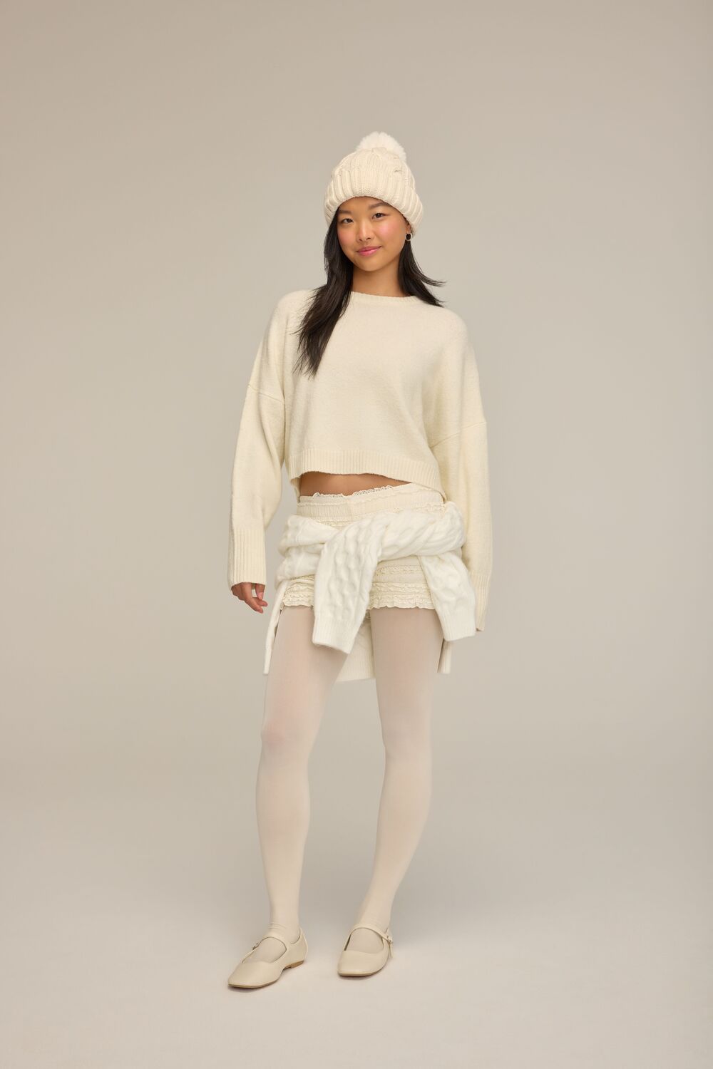 Cropped Drop-Sleeve Sweater