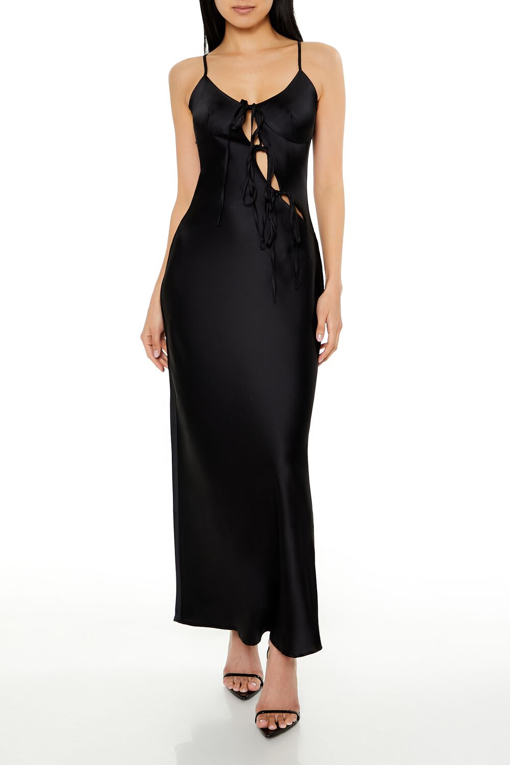 Satin Tie-Front Maxi Slip Dress