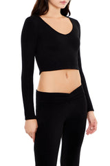 V-Neck Long-Sleeve Crop Top