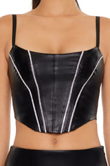 Rhinestone Faux Leather Bustier Cami