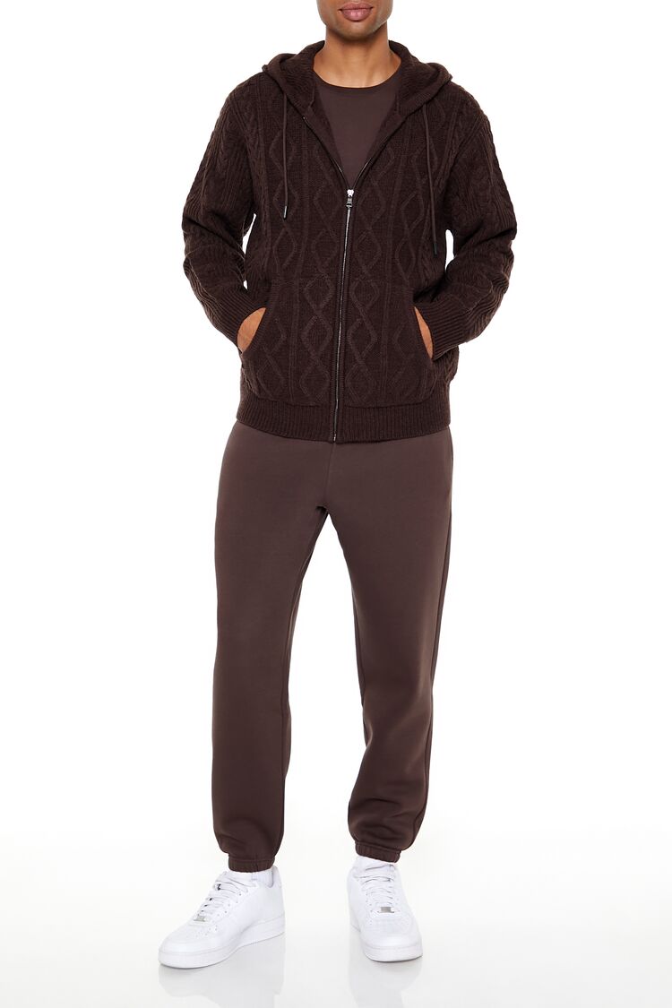 Hooded Cable Knit Zip-Up Sweater