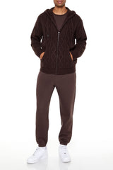 Hooded Cable Knit Zip-Up Sweater
