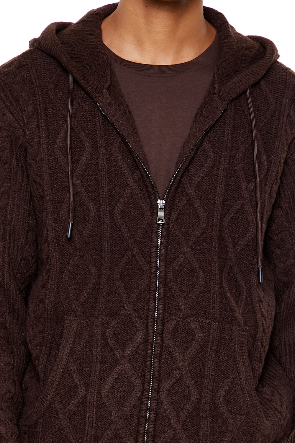 Hooded Cable Knit Zip-Up Sweater