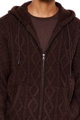 Hooded Cable Knit Zip-Up Sweater