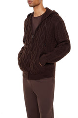 Hooded Cable Knit Zip-Up Sweater