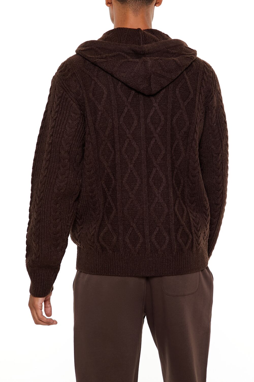 Hooded Cable Knit Zip-Up Sweater