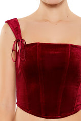 Velvet Bow Bustier Crop Top
