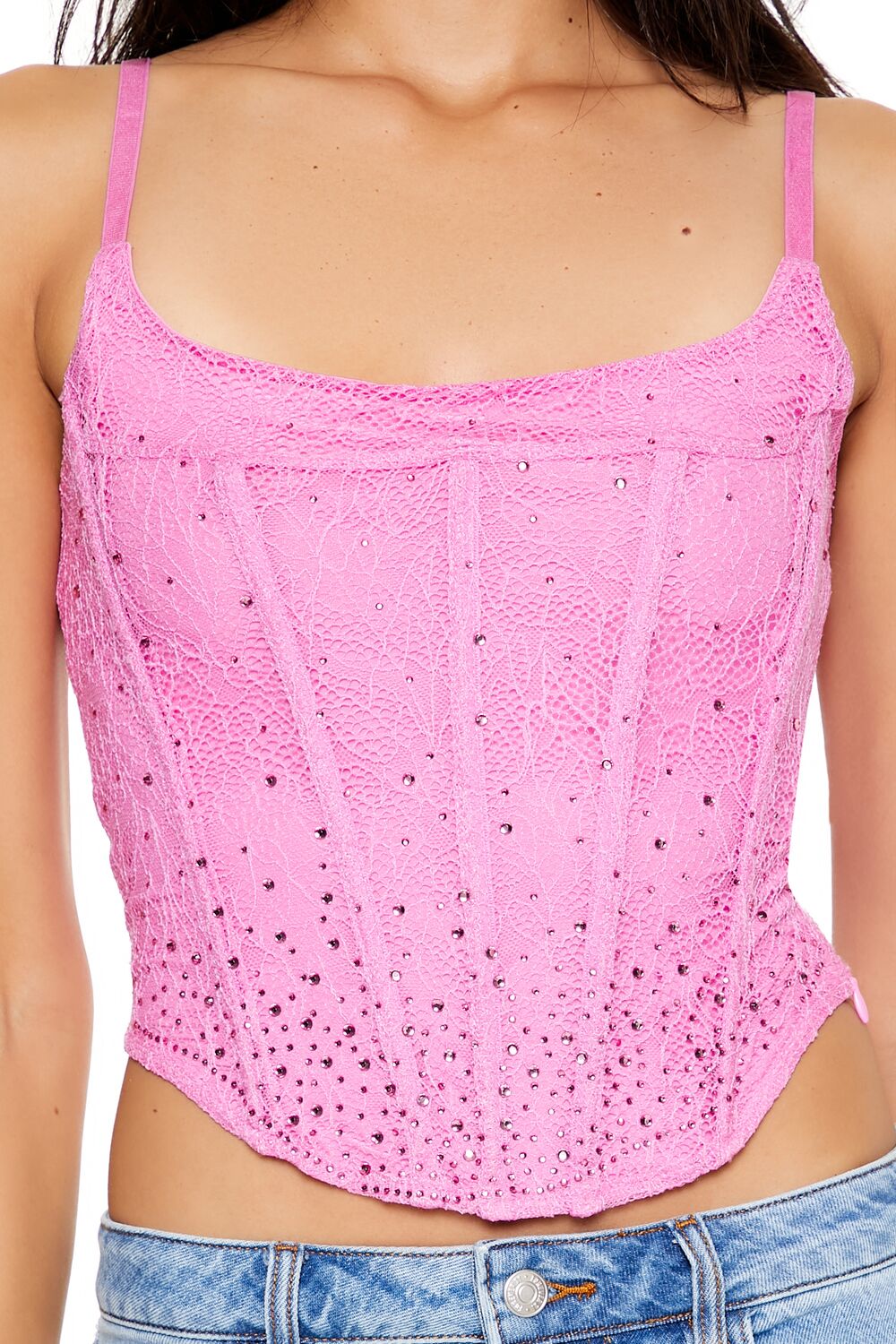 Lace Rhinestone Corset Cami
