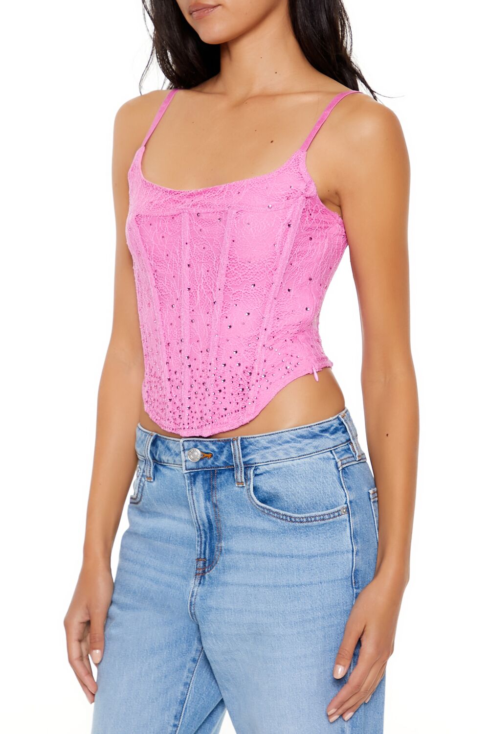 Lace Rhinestone Corset Cami