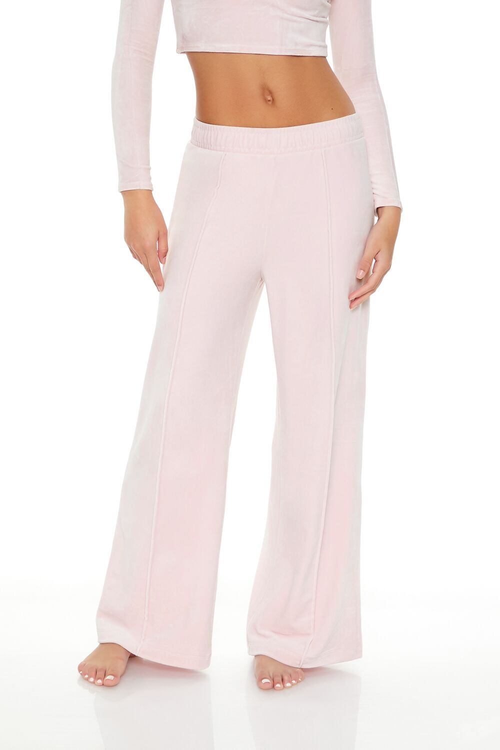 Velour Mid-Rise Wide-Leg Pants