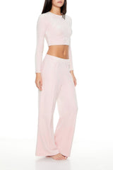 Velour Mid-Rise Wide-Leg Pants