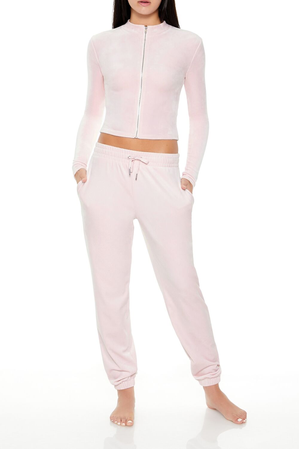 Velour Cropped Zip-Up Jacket