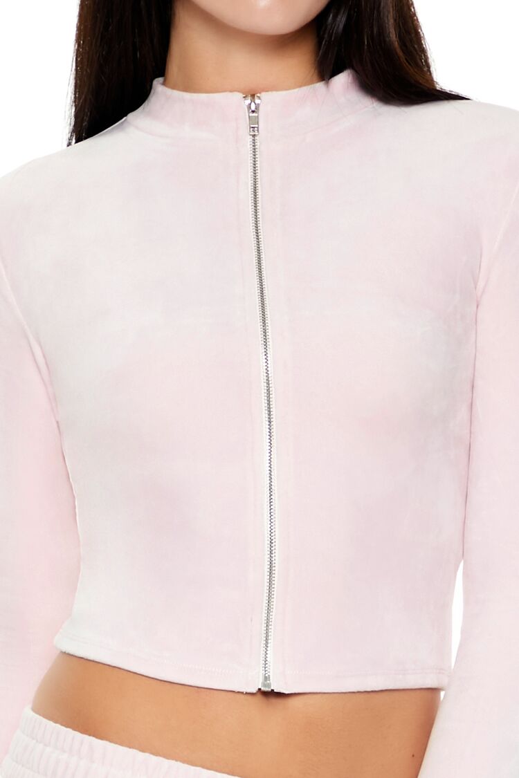Velour Cropped Zip-Up Jacket