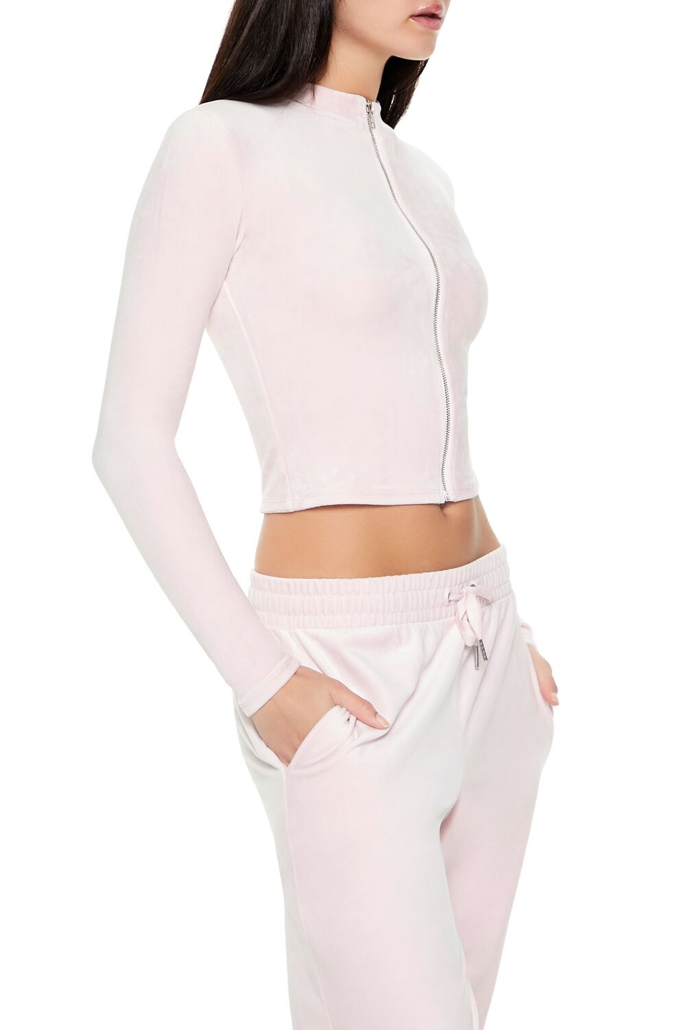 Velour Cropped Zip-Up Jacket
