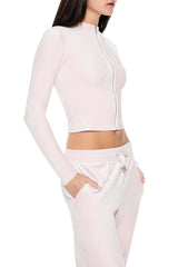 Velour Cropped Zip-Up Jacket