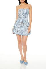 Distressed Denim Print Mini Dress