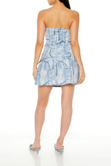 Distressed Denim Print Mini Dress