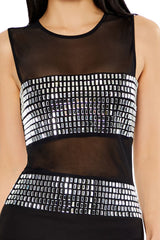 Sheer Mesh Faux Gem Mini Dress