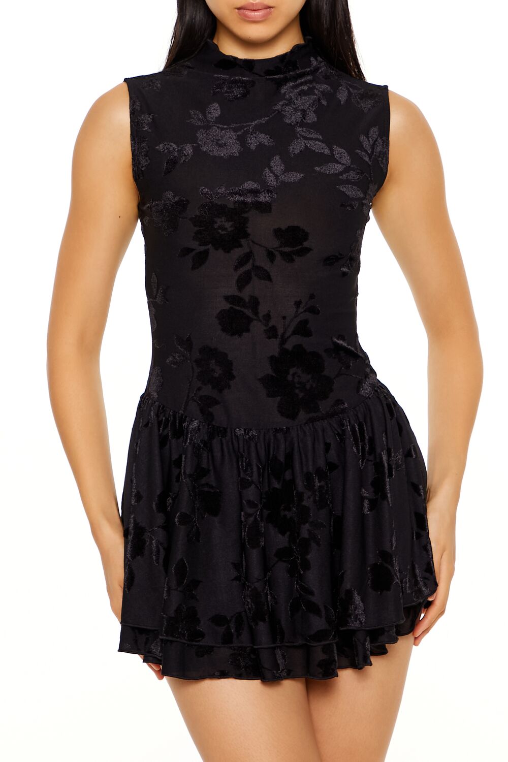 Sleeveless Mesh Floral Mini Dress