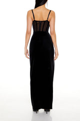 Velvet Corset Cowl Maxi Dress