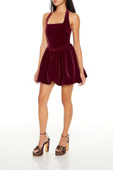 Halter Bubble-Hem Mini Dress