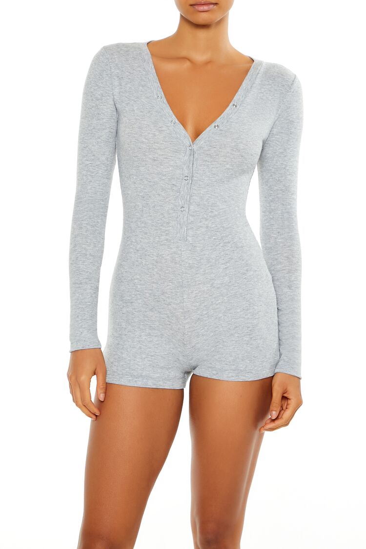 Fitted Ribbed Knit Pajama Romper