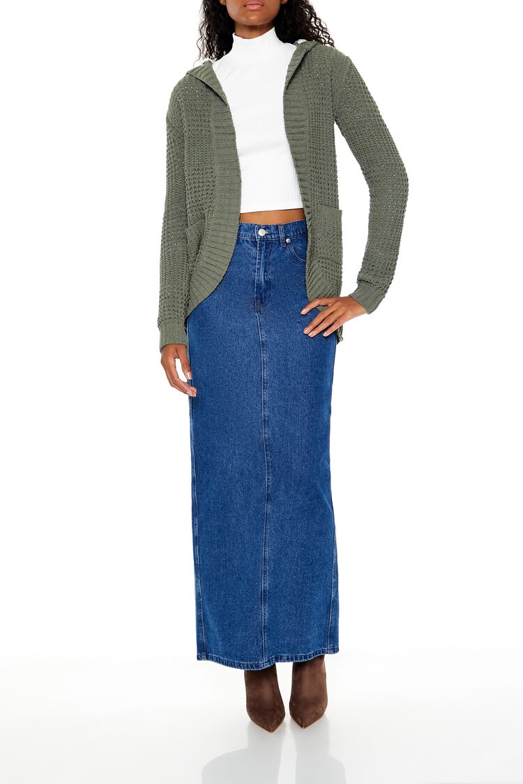 Hooded Open-Front Cardigan Sweater