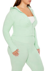 Plus Size Zip-Up Hooded Sweater