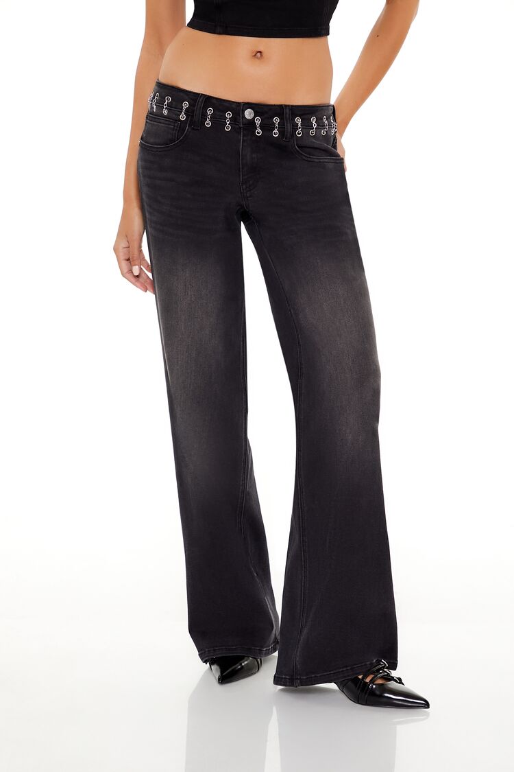 Chain-Trim Low-Rise Baggy Jeans