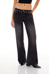 Chain-Trim Low-Rise Baggy Jeans