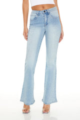 Rhinestone High-Rise Flare Jeans