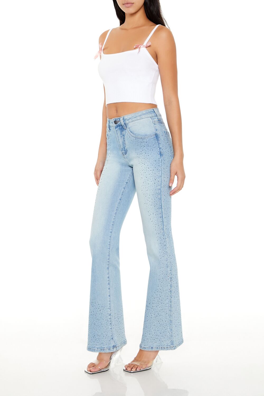 Rhinestone High-Rise Flare Jeans