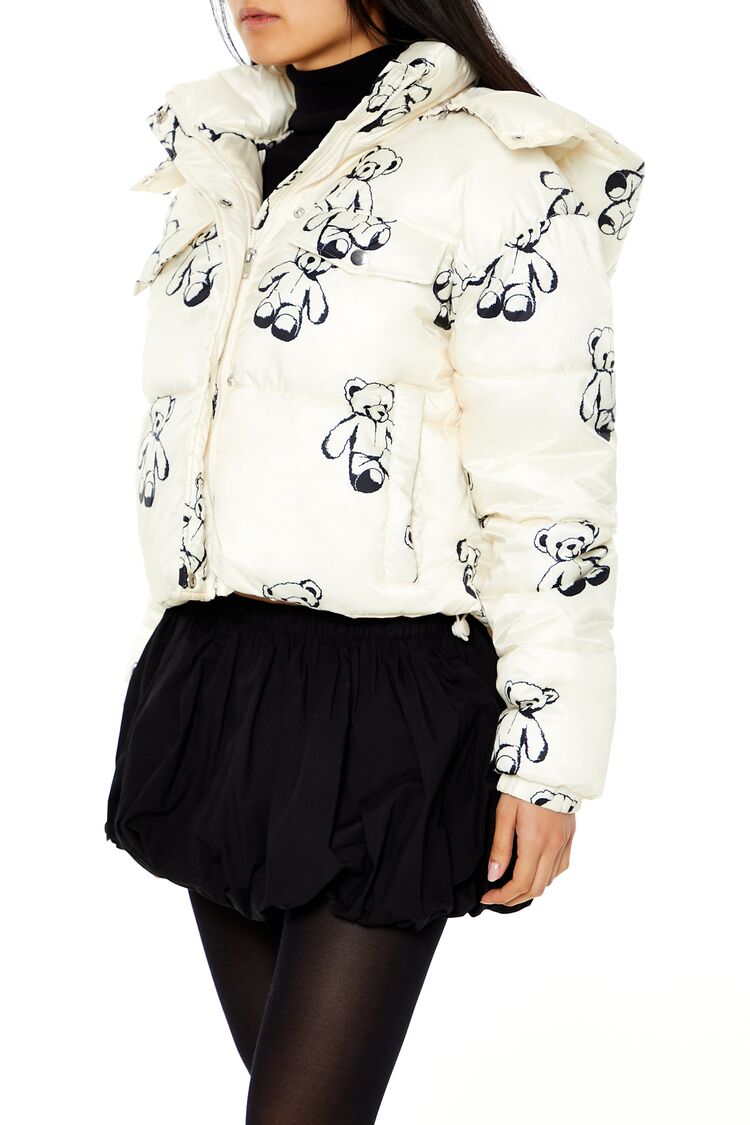 Teddy Bear Print Puffer Jacket