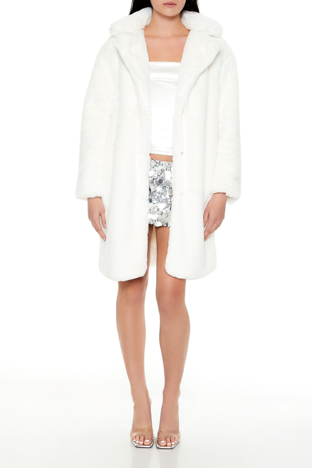 Faux Fur Open-Front Longline Coat