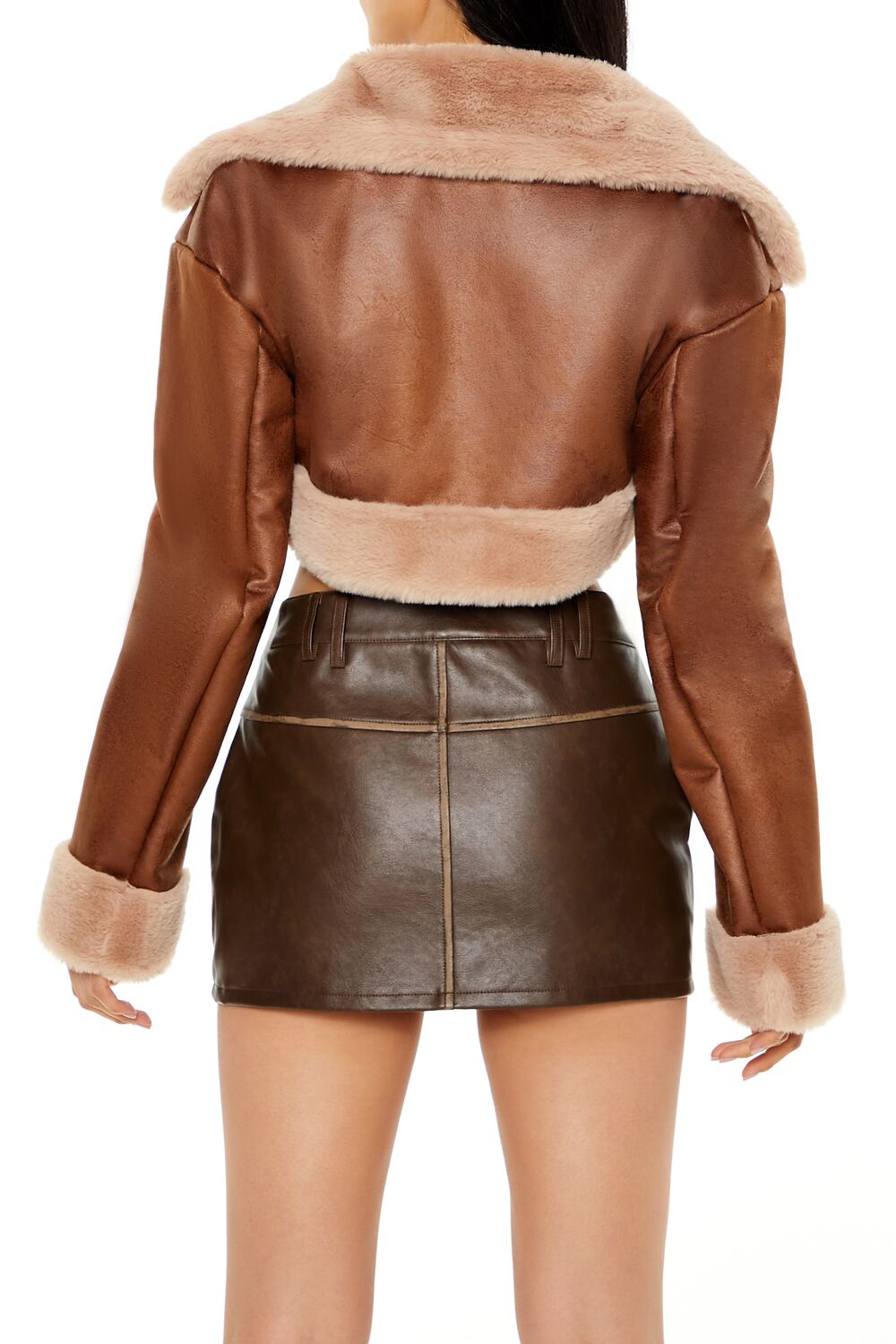 Faux Fur-Trim Cropped Moto Jacket