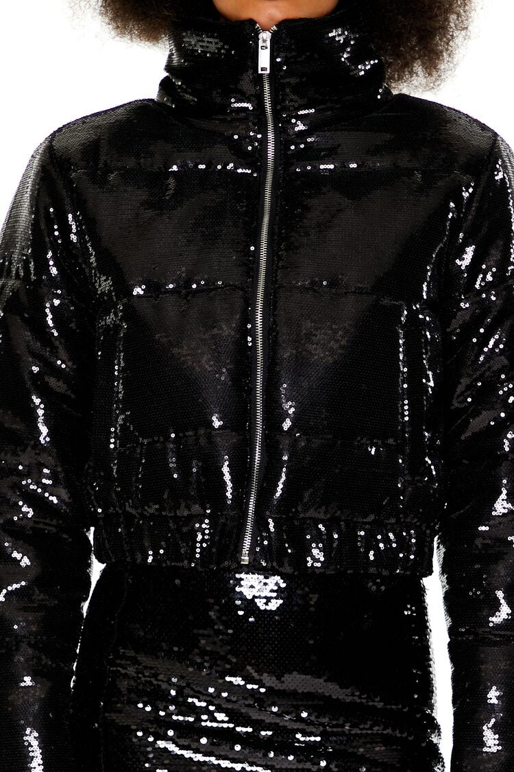 Sequin Zip-Up Puffer Jacket