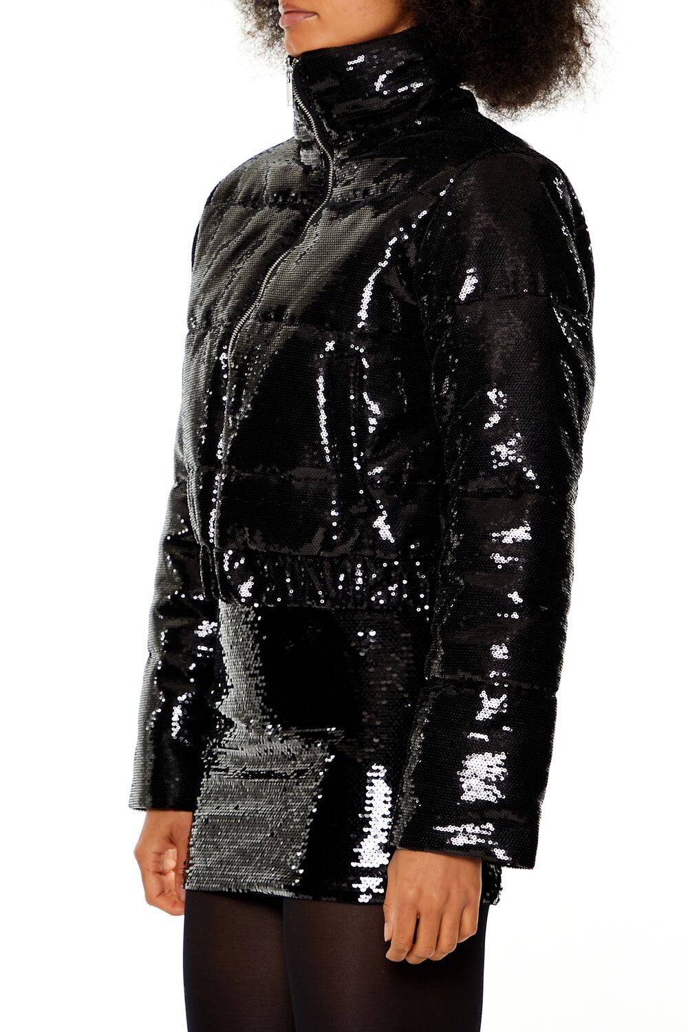 Sequin Zip-Up Puffer Jacket