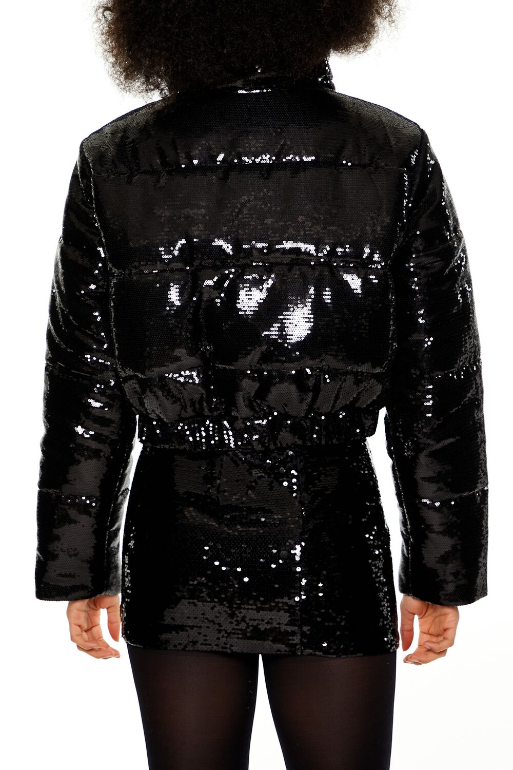 Sequin Zip-Up Puffer Jacket