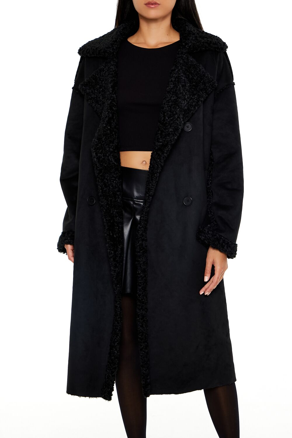 Faux Shearling & Suede Coat