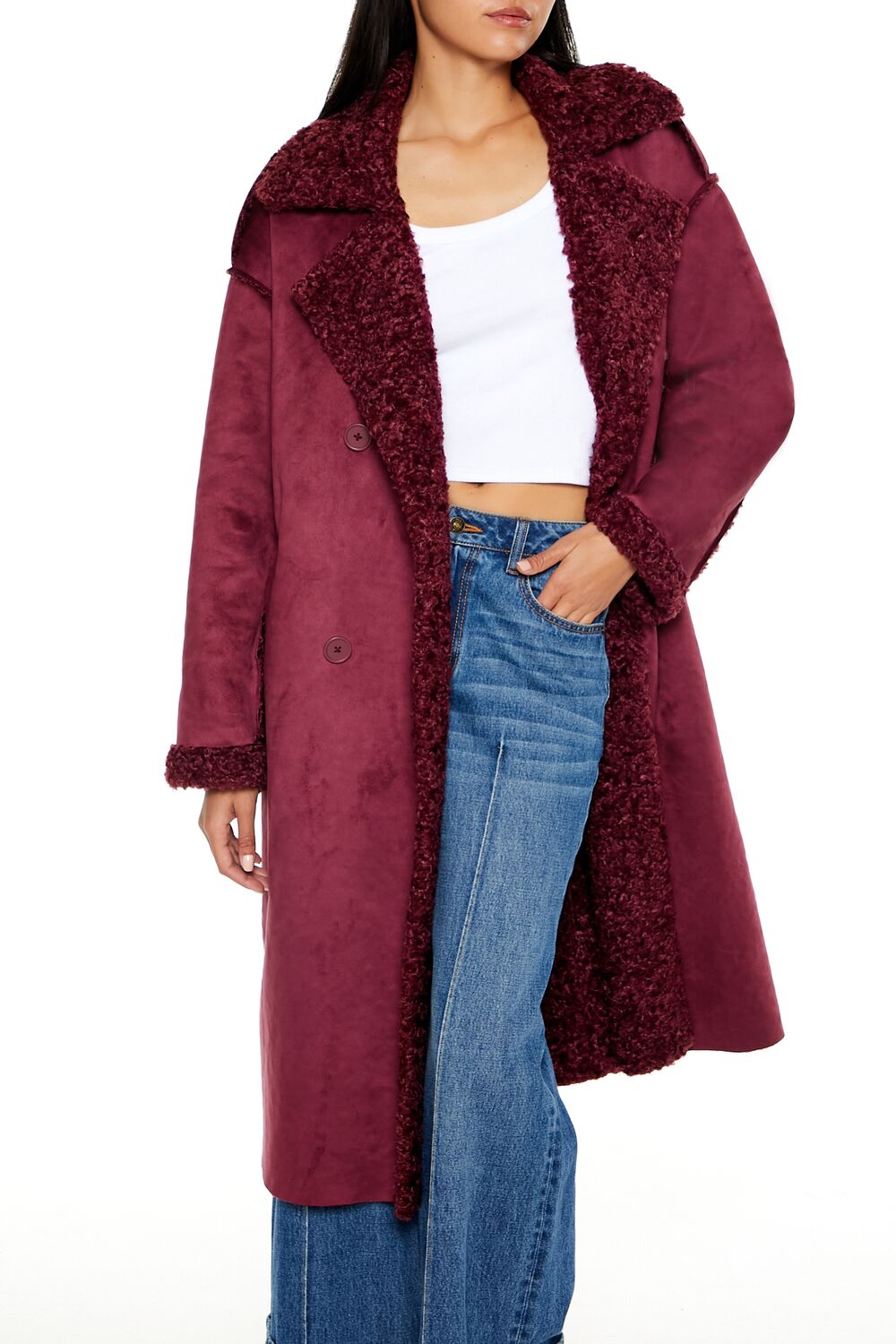 Faux Shearling & Suede Coat