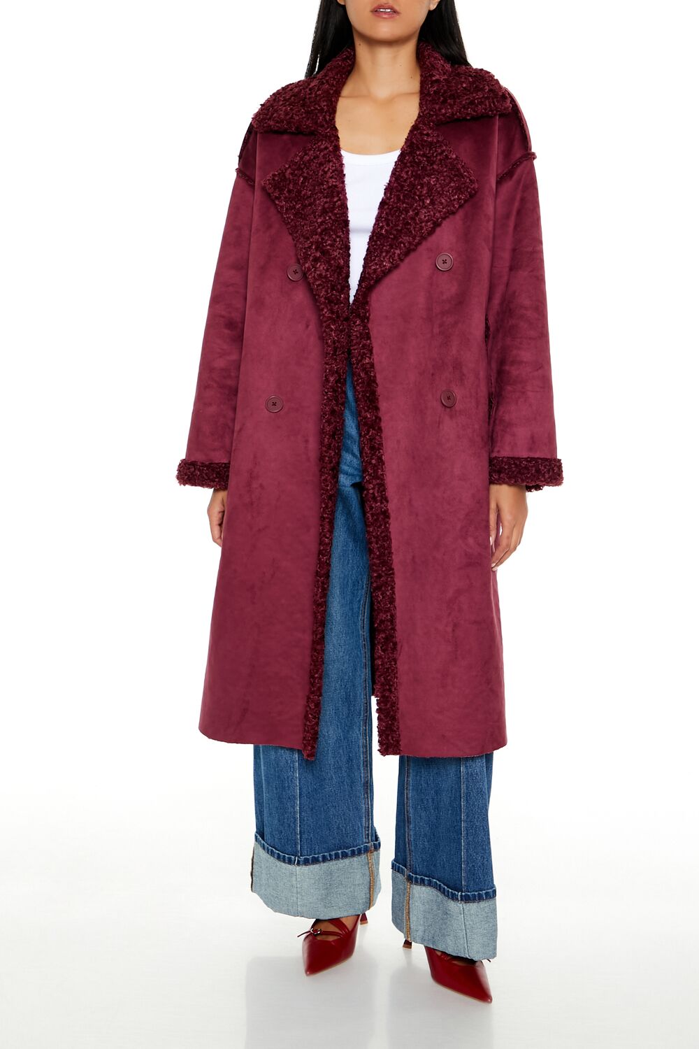 Faux Shearling & Suede Coat