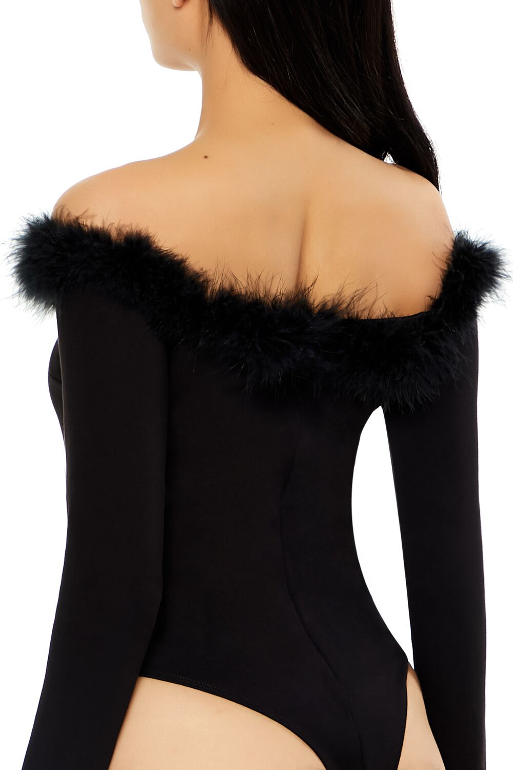 Faux Feather-Trim Off-the-Shoulder Bodysuit