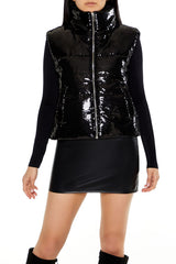 Sequin Quilted Faux Leather Vest