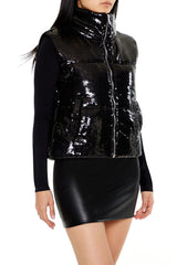 Sequin Quilted Faux Leather Vest