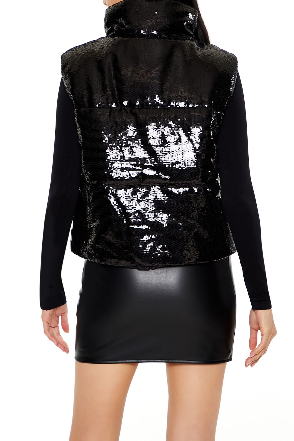 Sequin Quilted Faux Leather Vest