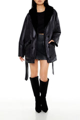 Faux Leather & Fur Trench Coat