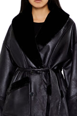 Faux Leather & Fur Trench Coat