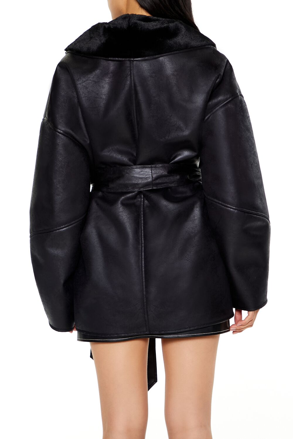 Faux Leather & Fur Trench Coat